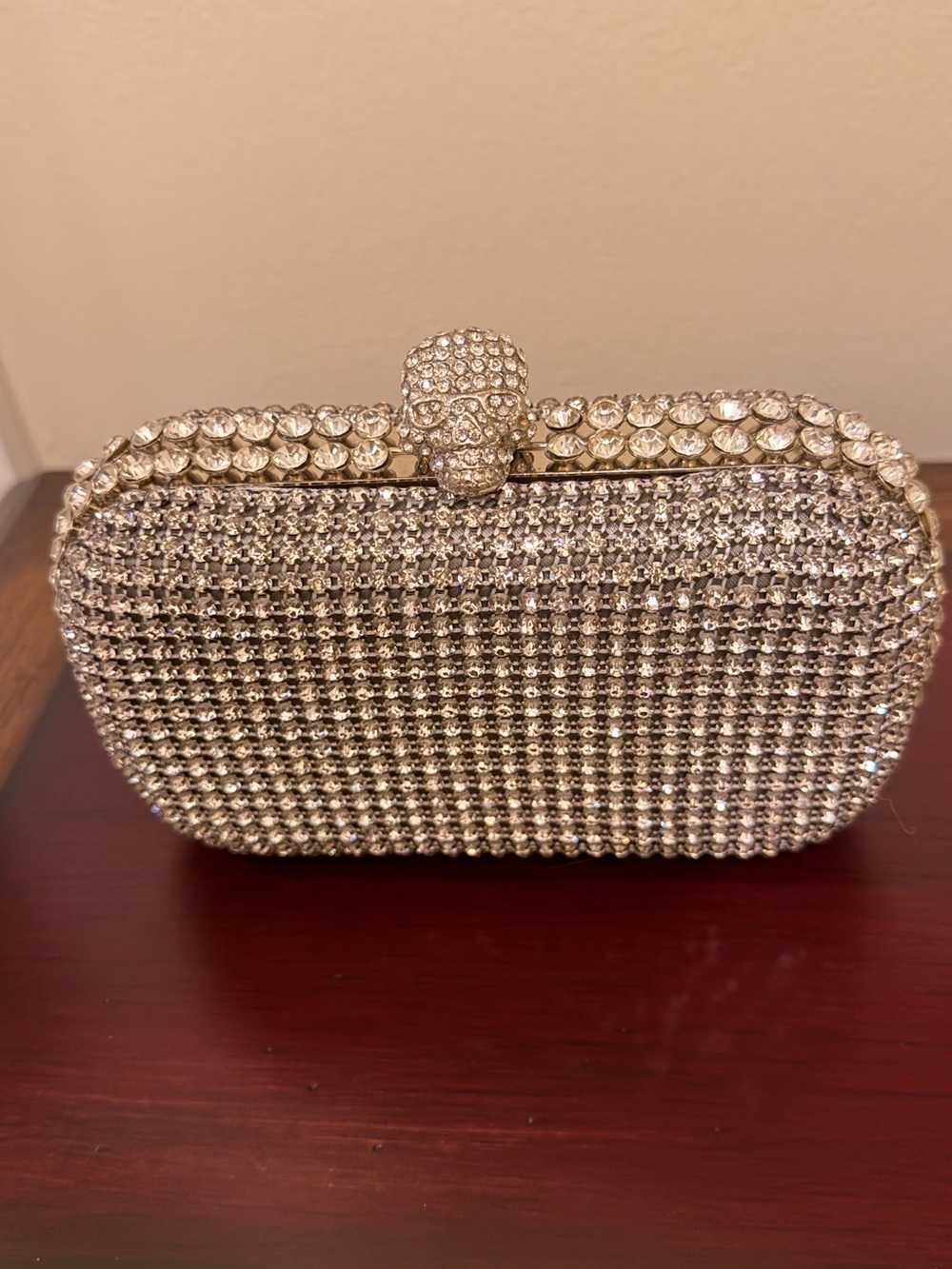 Crystal Embellished Silver Evening Clutch